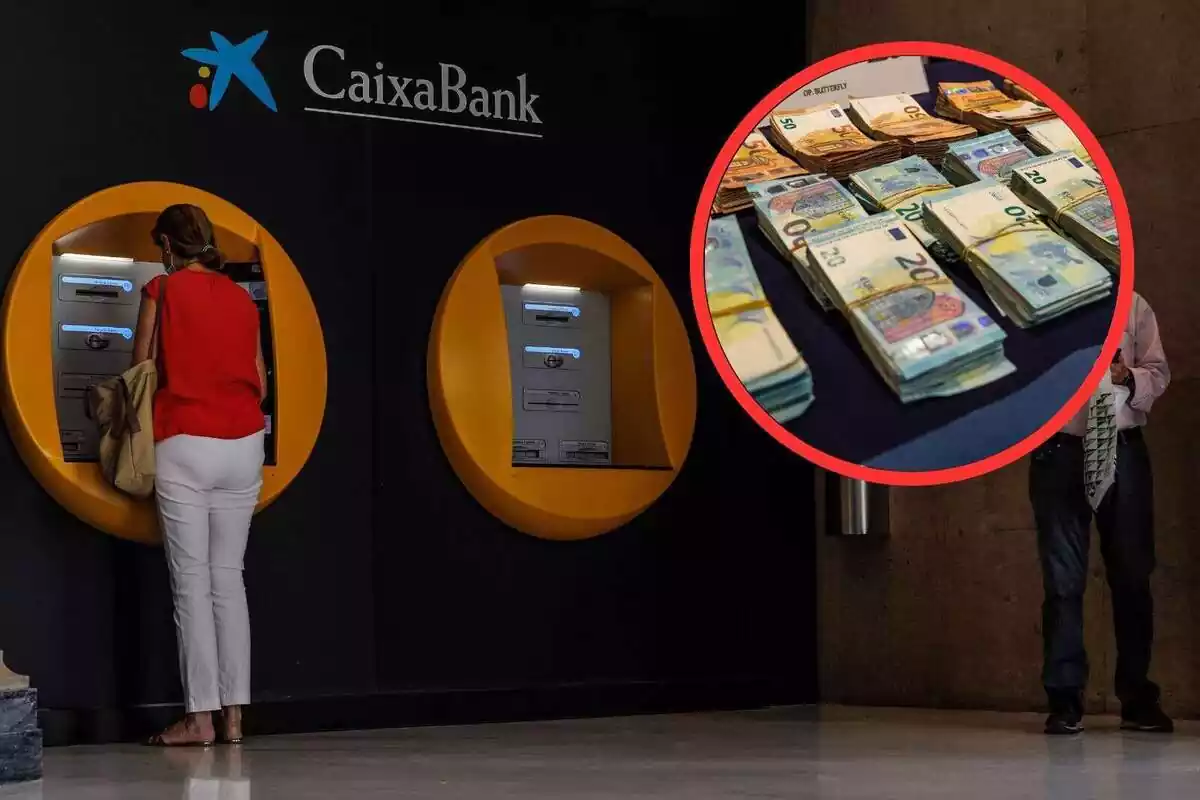 Fotomontaje cajeros de La Caixa y dinero