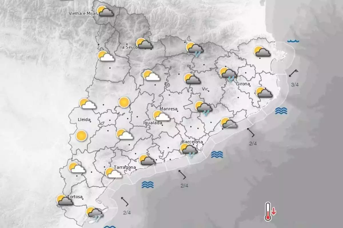 Mapa con la predicción meteorológica para el 15 de octubre en Cataluña