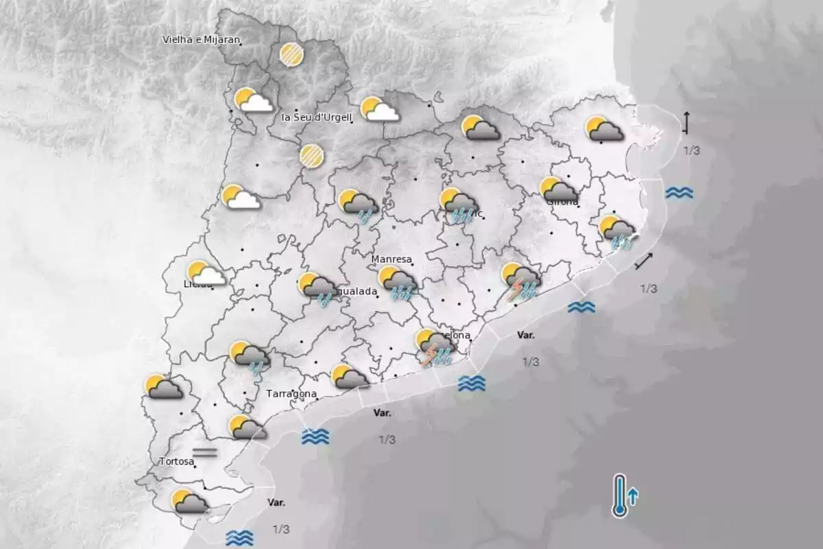 Mapa con la predicción meteorológica para el miércoles 20 de septiembre en Cataluña