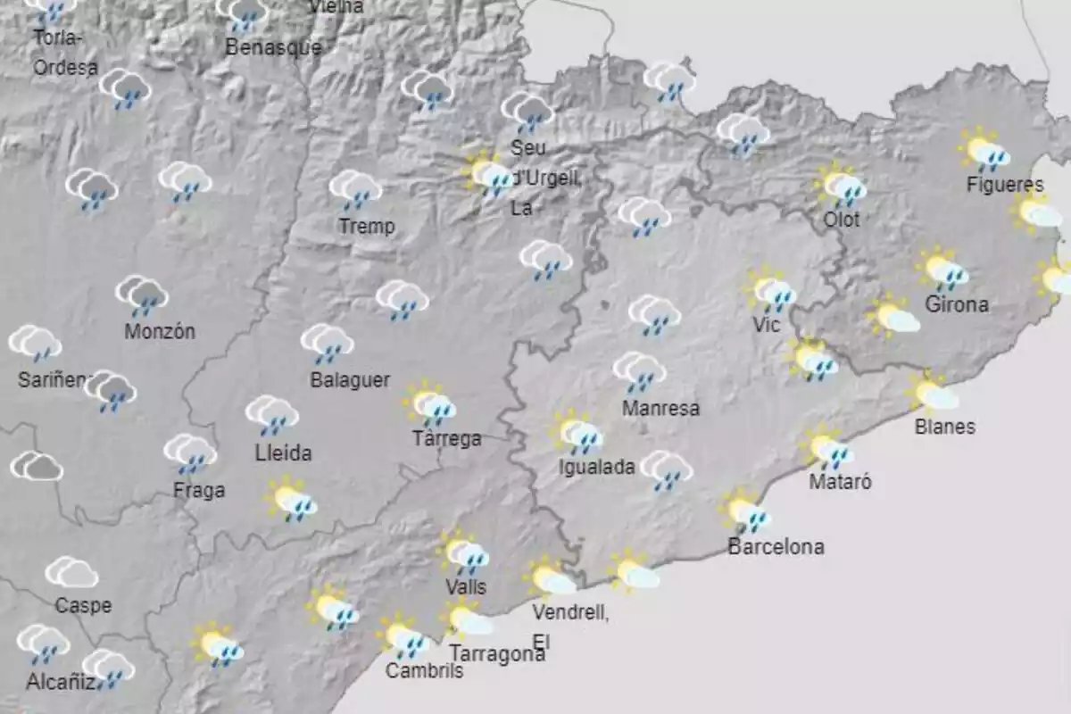 Mapa con la predicción meteorológica para el 26 de agosto en Cataluña