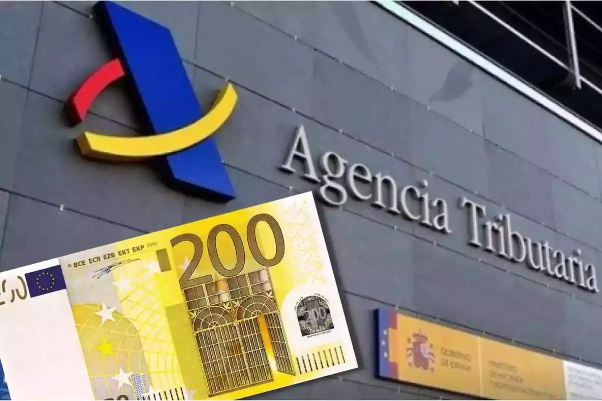 Montaje de la Agencia Tributaria y un billete de 200 euros
