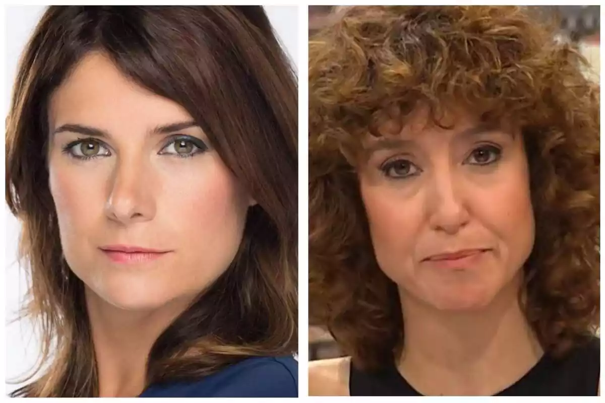 Montaje con las caras de Ariadna Oltra en la izquierda seria y mirando a cámara y Agnès Marquès en la derecha presentando el 'Planta Baixa' en TV3
