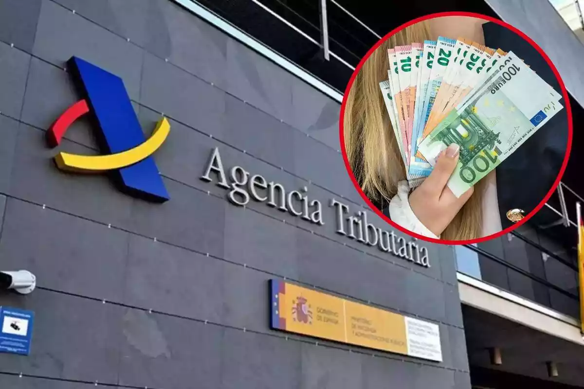 La fachada de la Agencia Tributaria, y el círculo, varios billetes