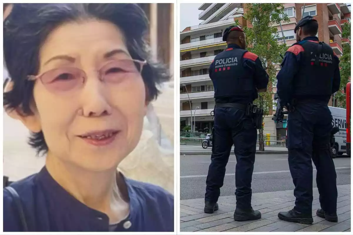 Montaje fotográfico entre una imagen de una mujer desaparecida en Barcelona y una imagen de los Mossos d'Esquadra
