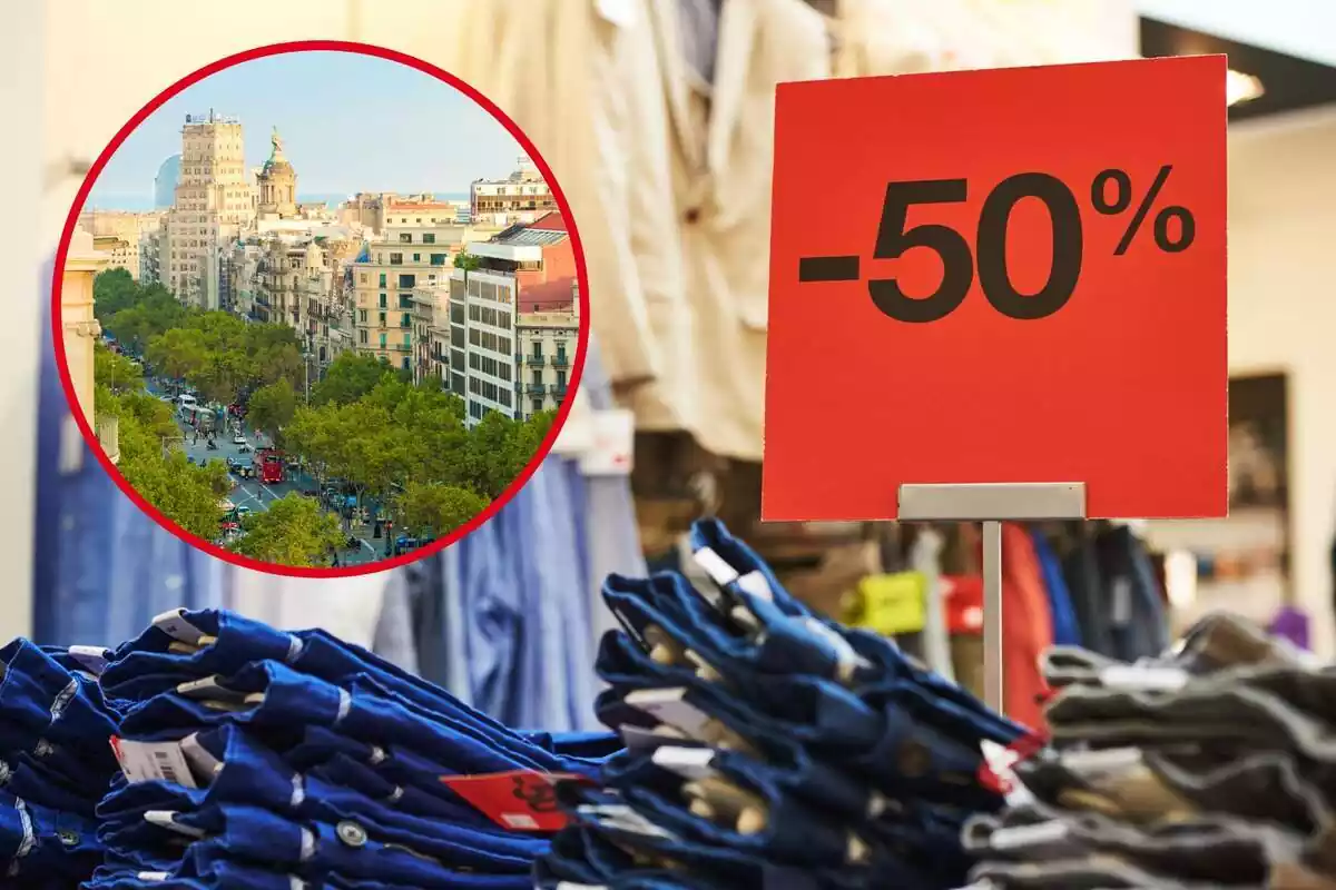 Foto de un establecimiento de ropa con descuentos e imagen destacada a la izquierda de Barcelona