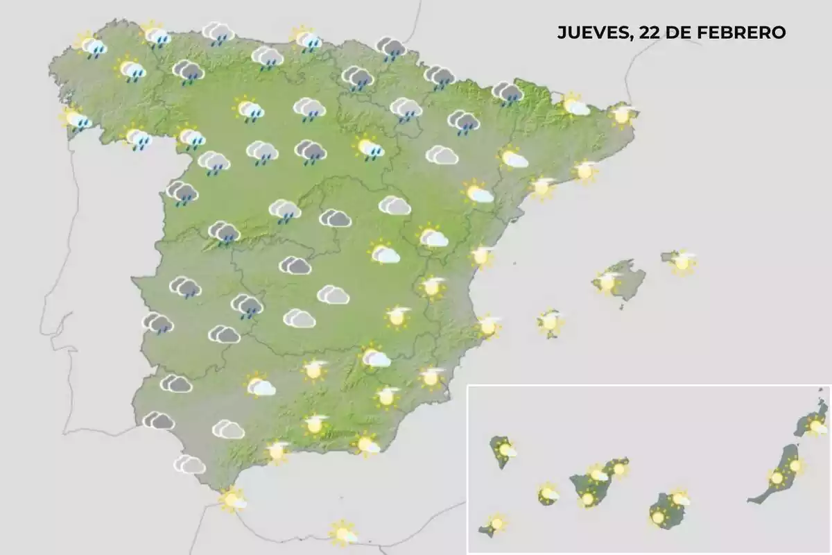 Mapa del tiempo en España el 22 de febrero