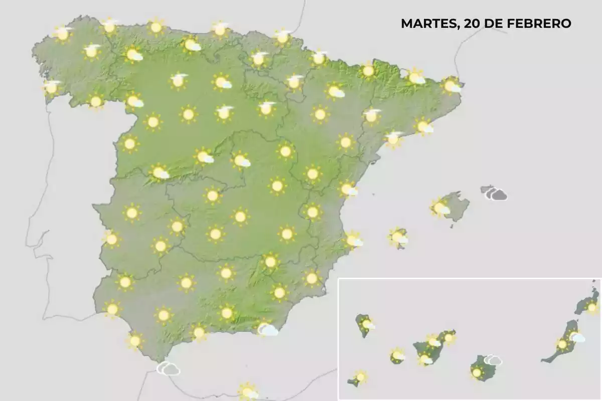 Mapa del tiempo en España el 20 de febrero