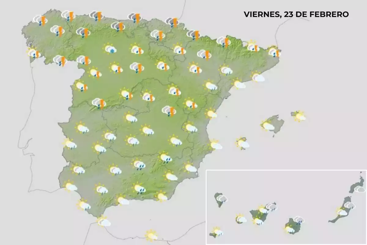 Mapa del tiempo en España el 23 de febrero